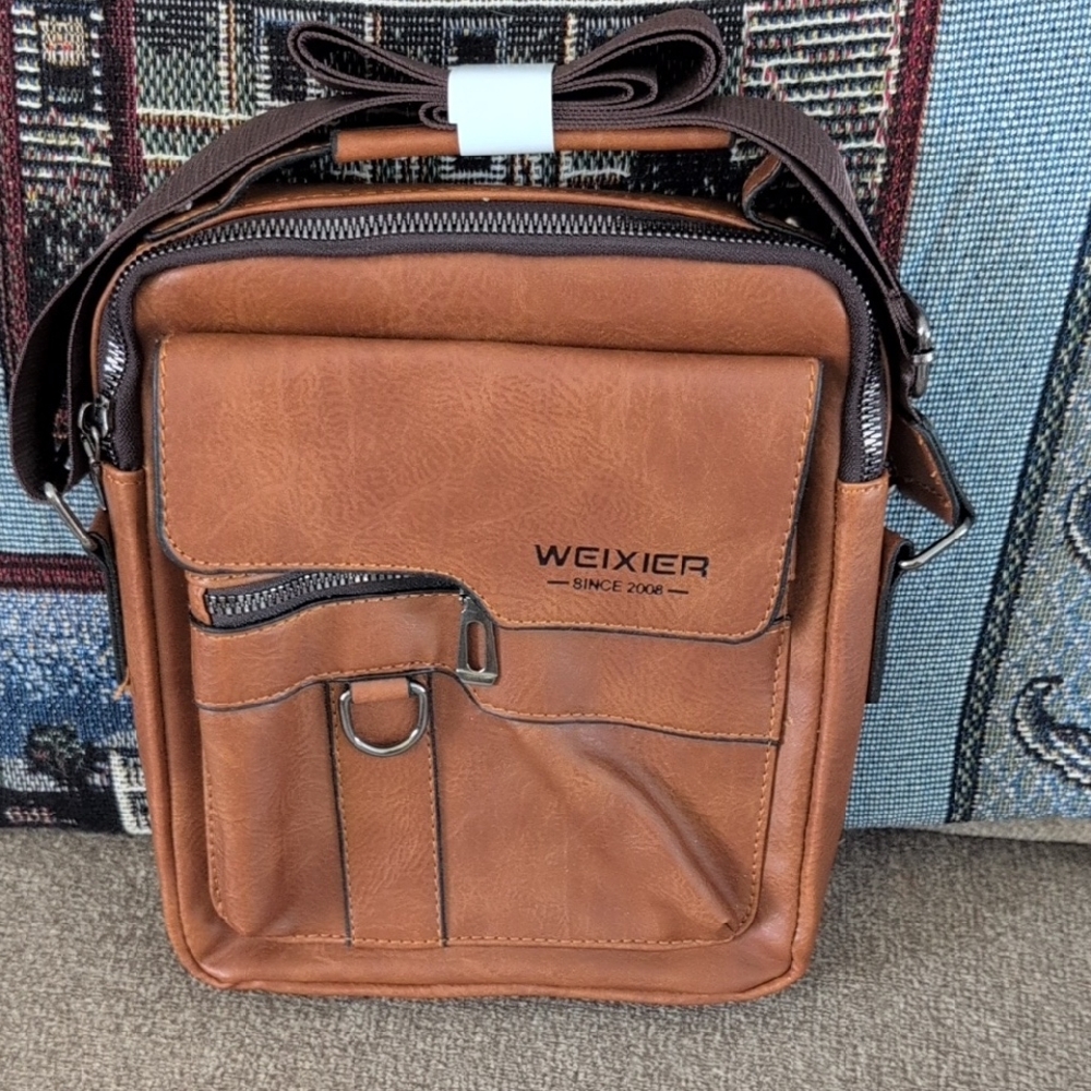 Brown Messenger Bag with Structured Design